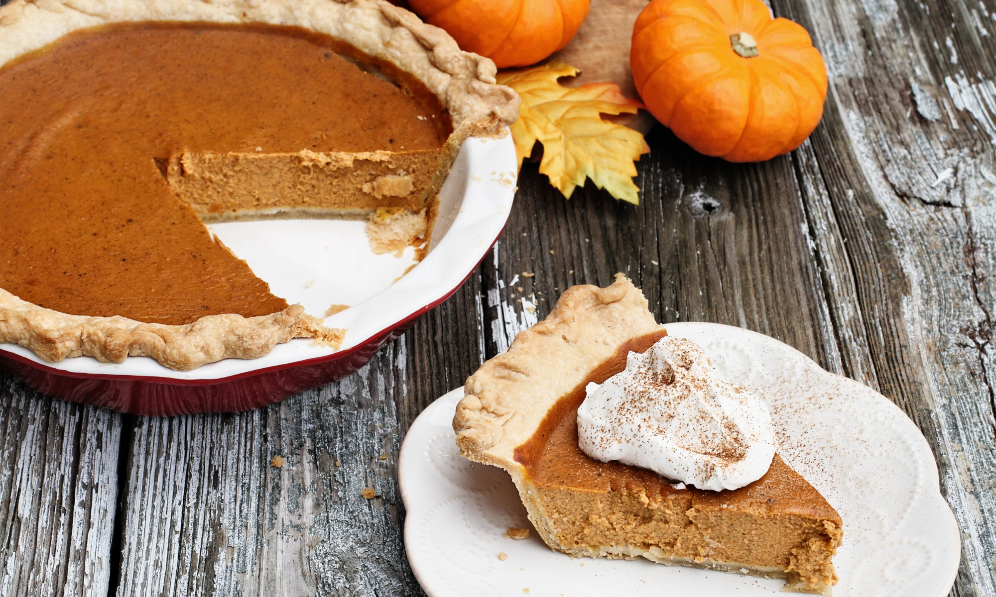 a slice of pumpkin pie on a plate.