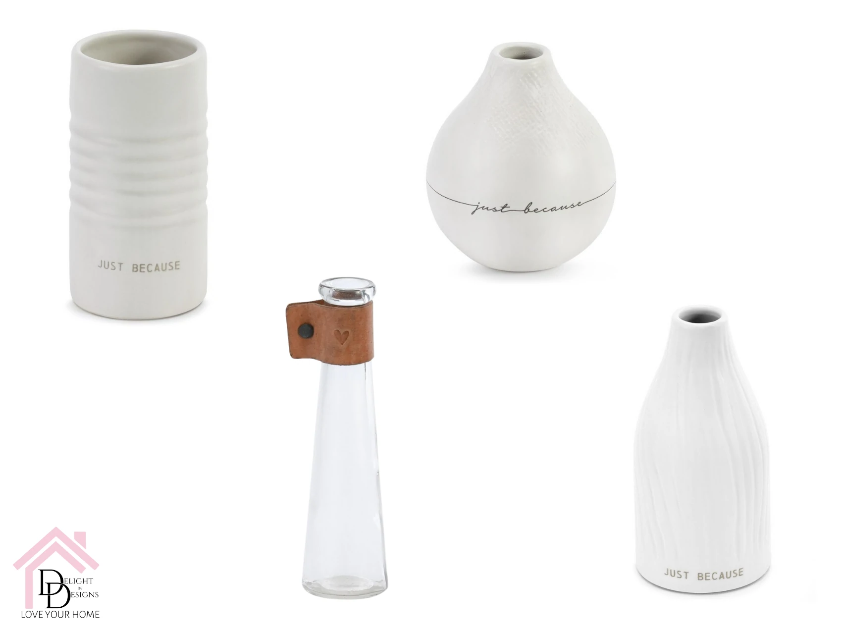 a group of three white vases sitting next to each other.