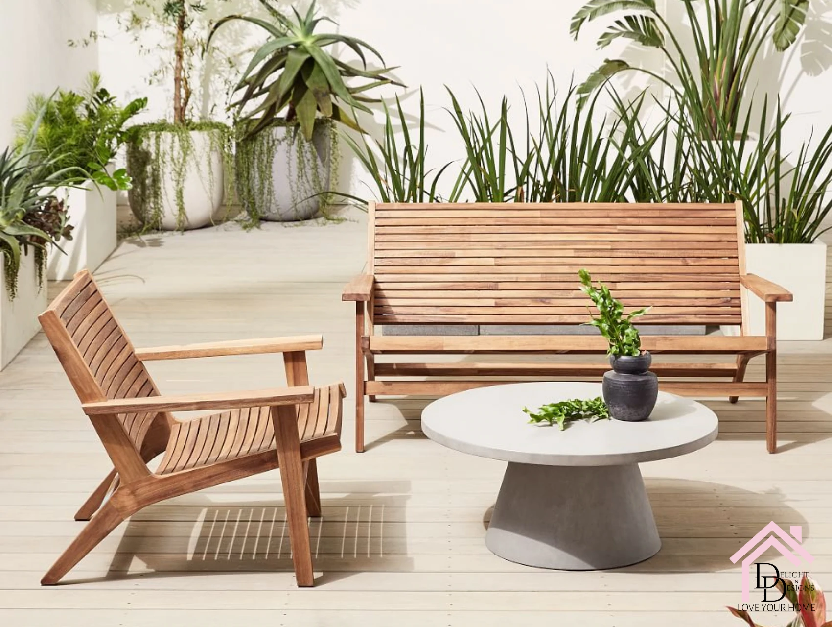 a couple of wooden benches sitting next to each other.