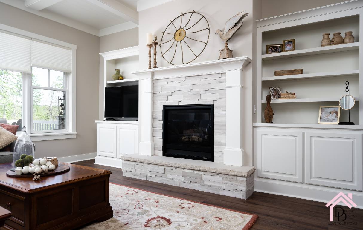 Living room fireplace off-white wall paint